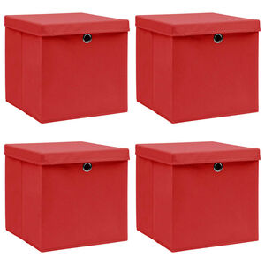 vidaXL Opbergboxen met deksel 4 st 32x32x32 cm stof rood