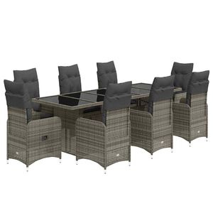 vidaXL 9-delige Bistroset met kussens poly rattan grijs