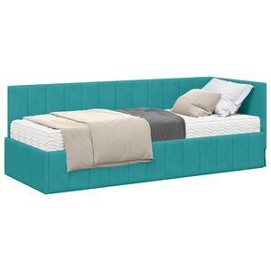 vidaXL Hoekbedframe met Matras met matras 2 pcs Turquoise Fluweel