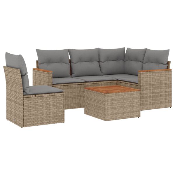 vidaXL 6-delige Loungeset met kussens poly rattan beige