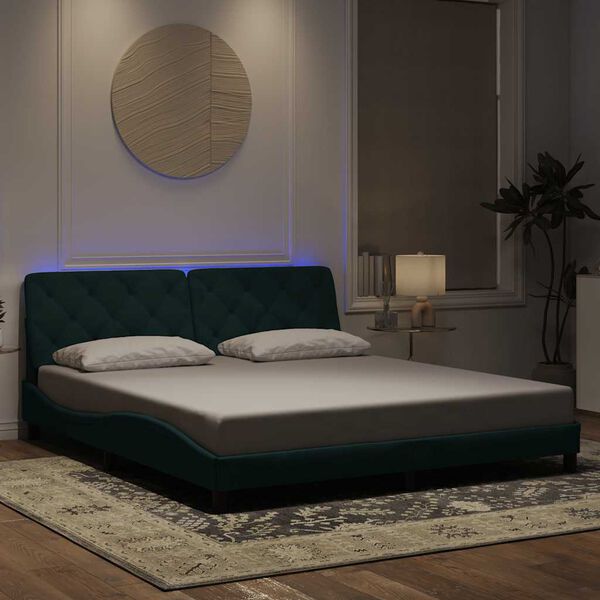 vidaXL Bedframe met LED zonder matras fluweel donkergroen 180x200 cm