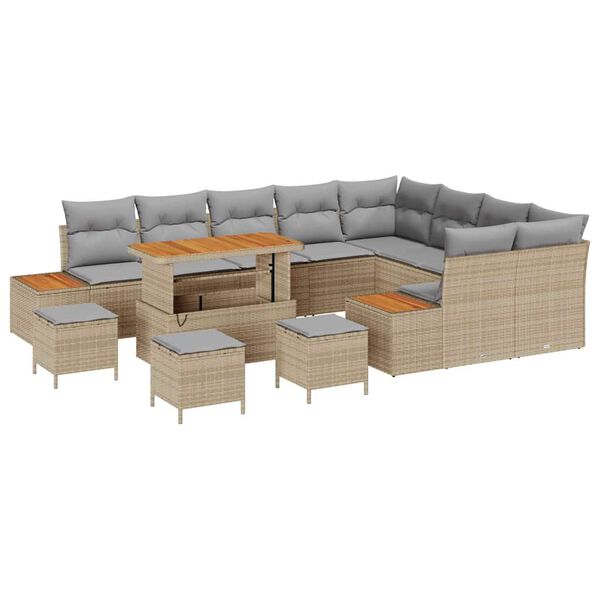 vidaXL Tuinbankenset met kussen met opslag 13 pcs Beige Poly riet