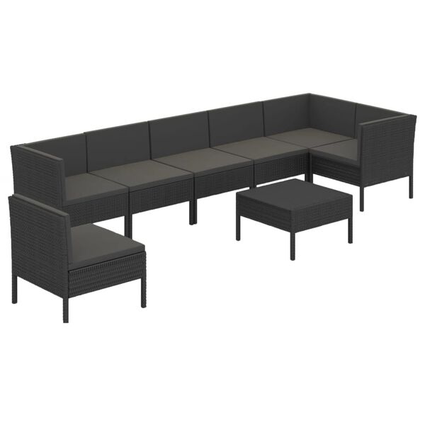 vidaXL 8-delige Loungeset met kussens poly rattan zwart