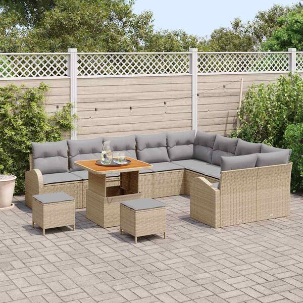 vidaXL Tuin Sofa Set met kussen 12 pcs Beige Poly riet
