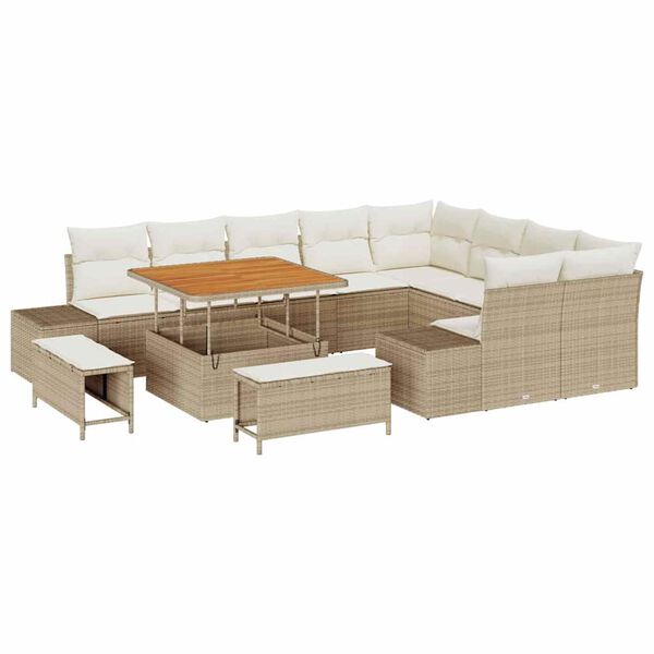 vidaXL Tuinbankenset met kussen met opslag 12 pcs Beige Poly riet