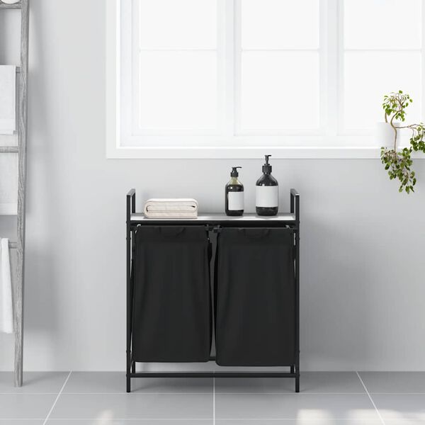 vidaXL Wasmand 2 vakken met plank grijs sonoma eiken