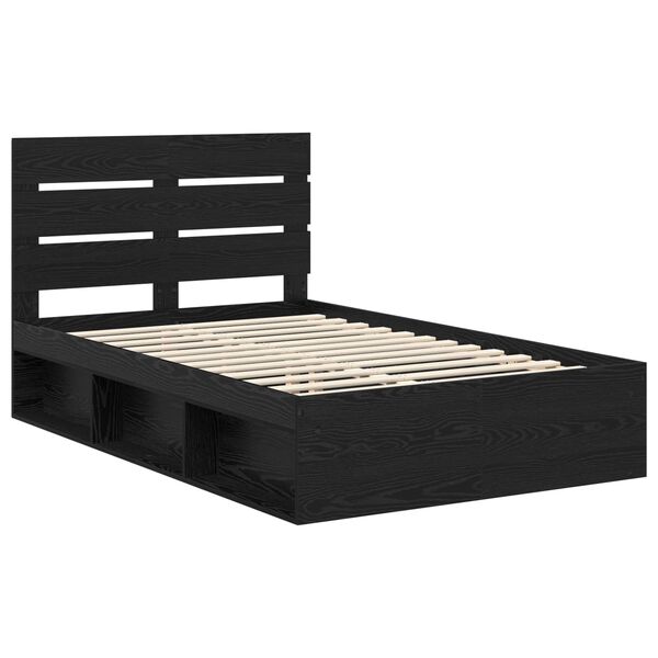 vidaXL Bedframe met hoofdeinde Zwart 135 x 190 cm Massief grenenhout