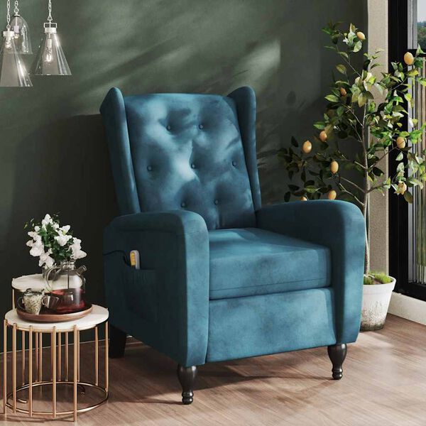 vidaXL Massagestoel verstelbaar fluweel blauw