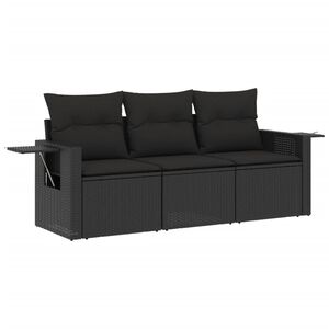 vidaXL 3-delige Loungeset met kussens poly rattan zwart