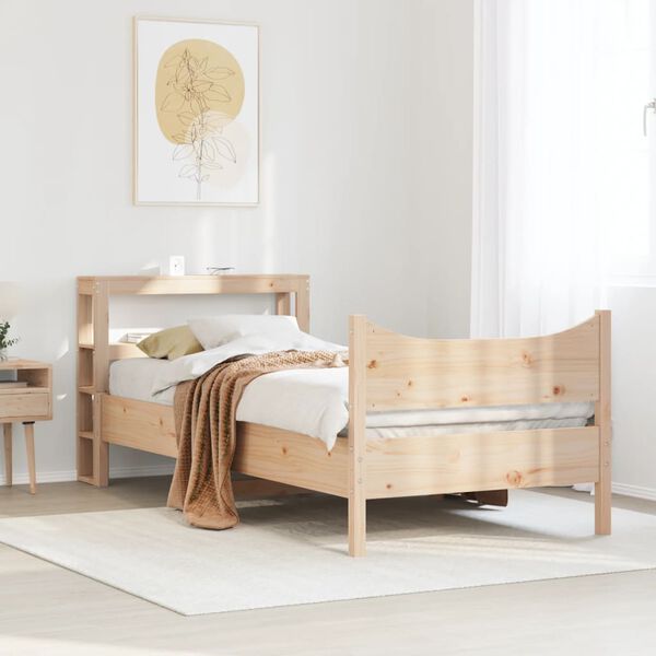 vidaXL Bedframe met hoofdbord massief grenenhout 75x190 cm