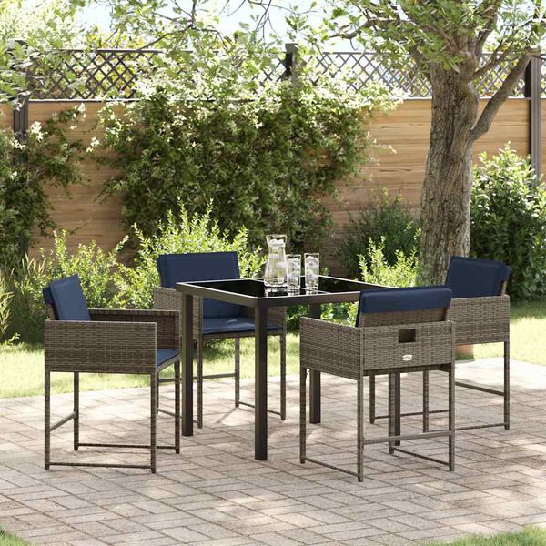 vidaXL Tuin eettafelset met kussen 5 pcs Grijs poly rattan