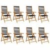 vidaXL Verstelbare klapstoelen, 8 stuks, zwart, massief acaciahout