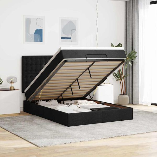 vidaXL Ottoman bed met matras 140x190cm stof zwart