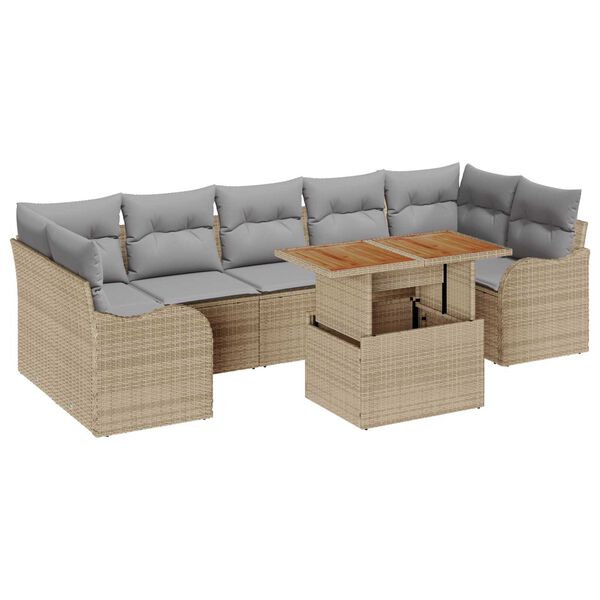 vidaXL Tuin Sofa Set met opslag 8 pcs Beige Poly riet
