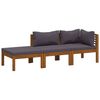 vidaXL 3-delige Loungeset met kussens massief acaciahout