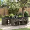 vidaXL Tuin eettafelset met kussen 9 pcs Grijs poly rattan