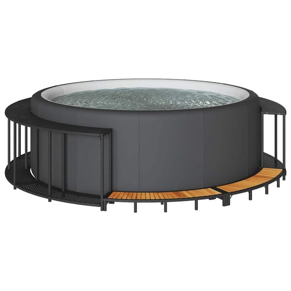 vidaXL Hottub Surround opbergruimte houten opstapje poly rattan zwart