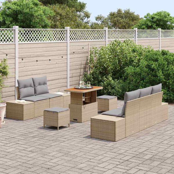 vidaXL Tuinbankenset met kussen met opslag 8 pcs Beige Poly riet