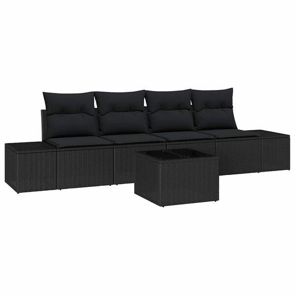 vidaXL Bankstel met kussen met kussen 5 pcs Zwart poly rattan