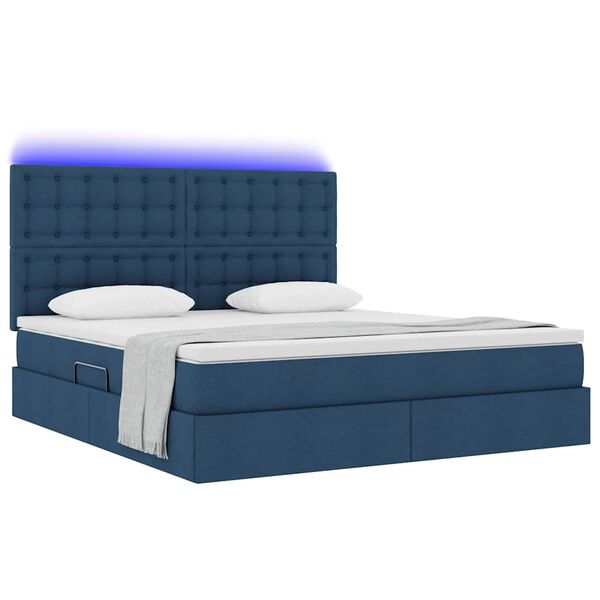 vidaXL Opbergbed met LED met matras Blauw 180 x 200 cm Polyester