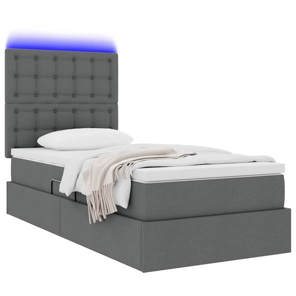 vidaXL Opbergbed met LED met matras Donkergrijs 100 x 200 cm Polyester