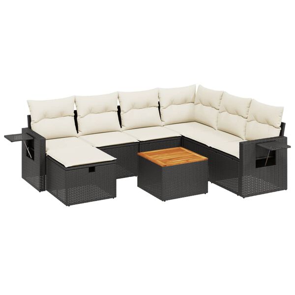 vidaXL 8-delige Loungeset met kussens poly rattan zwart