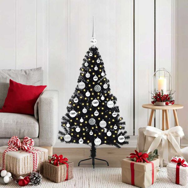 vidaXL Kunstmatig Voorverlicht Kerstboom met 150 LED Zwart 120 cm PVC