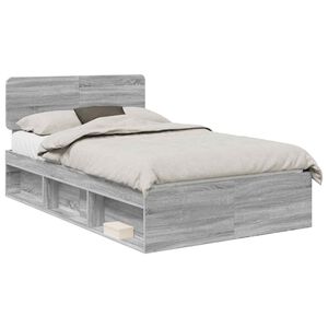 vidaXL Bedframe Grijs Sonoma 135 x 190 cm Massief grenenhout