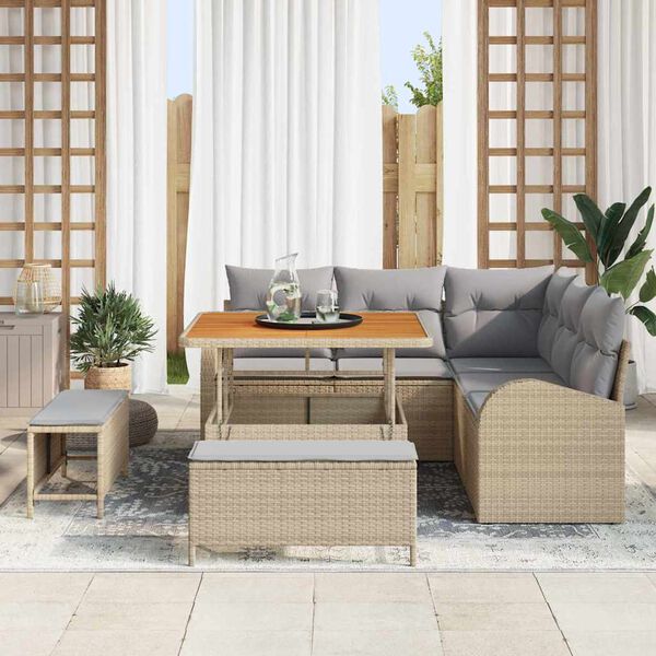 vidaXL Tuin Sofa Set met kussen 8 pcs Beige Poly riet
