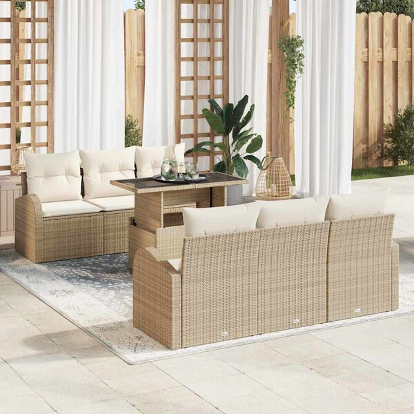 vidaXL Tuin Sofa Set met kussen 7 pcs Beige Poly riet