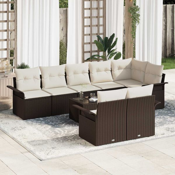 vidaXL Tuin Sofa Set met opslag 9 pcs Bruin poly rattan