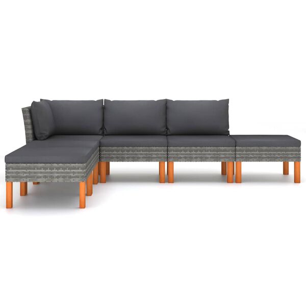vidaXL 6-delige Loungeset met kussens poly rattan grijs