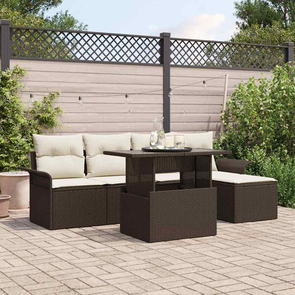vidaXL Tuin Sofa Set met kussen 6 pcs Bruin poly rattan