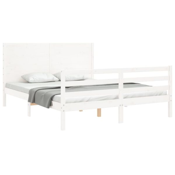 vidaXL Bedframe met hoofdbord massief hout wit 160x200 cm