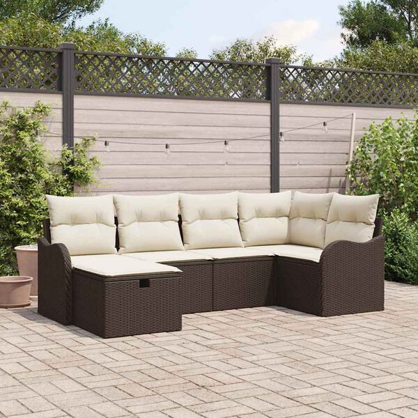 vidaXL Tuin Sofa Set met kussen met opslag 6 pcs Bruin Poly riet