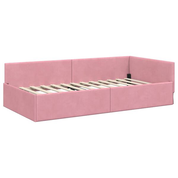 vidaXL Hoekbedframe met hoofdeinde Roze 100 cm x 200 cm Fluweel