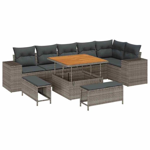 vidaXL Tuin Sofa Set met kussen 9 pcs Grijs poly rattan
