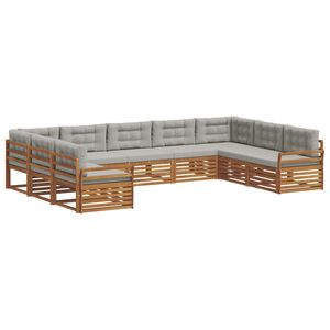 vidaXL Sofa-Sets 9 pcs Natuurlijk en Lichtgrijs Massief Acaciahout