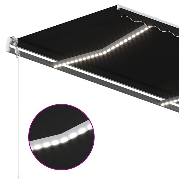 vidaXL Luifel handmatig uittrekbaar met LED 3,5x2,5 m antracietkleurig