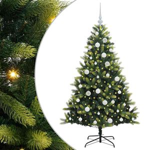 vidaXL Kunstkerstboom met scharnier 150 LEDs Groen 150 cm PVC en PE