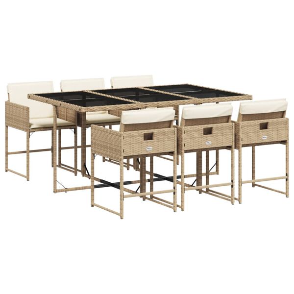 vidaXL 7-delige Tuinset met kussens poly rattan beige