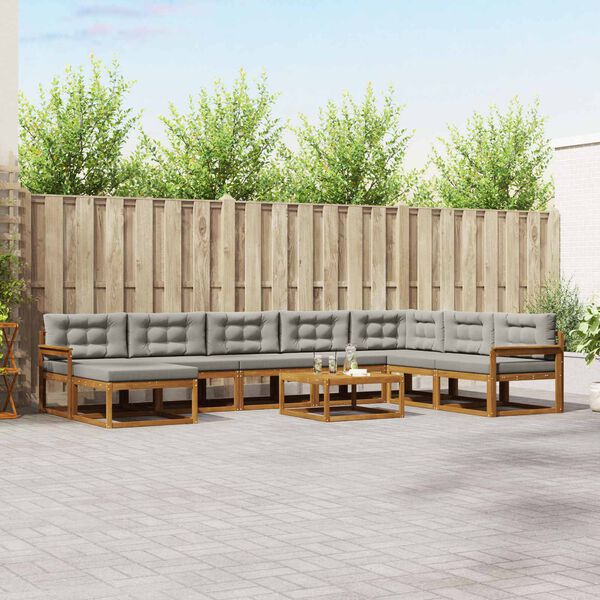 vidaXL Buiten bankenset met kussen 9 pcs Natuurlijk en Lichtgrijs