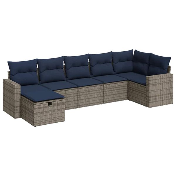 vidaXL 7-delige Loungeset met kussens poly rattan grijs