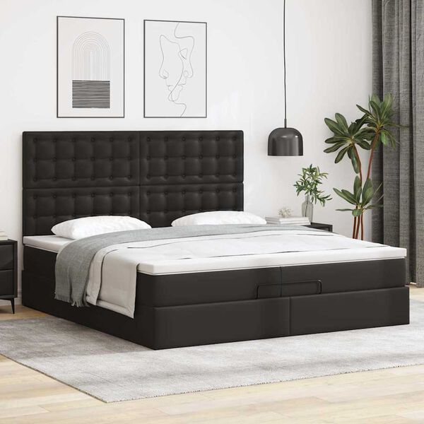 vidaXL Ottoman bed met matrassen en LED's 200x200cm kunstleer zwart