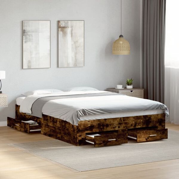 vidaXL Bedframe met lades bewerkt hout gerookt eikenkleurig 120x200 cm