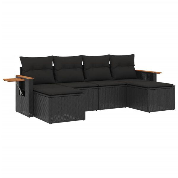 vidaXL 6-delige Loungeset met kussens poly rattan zwart
