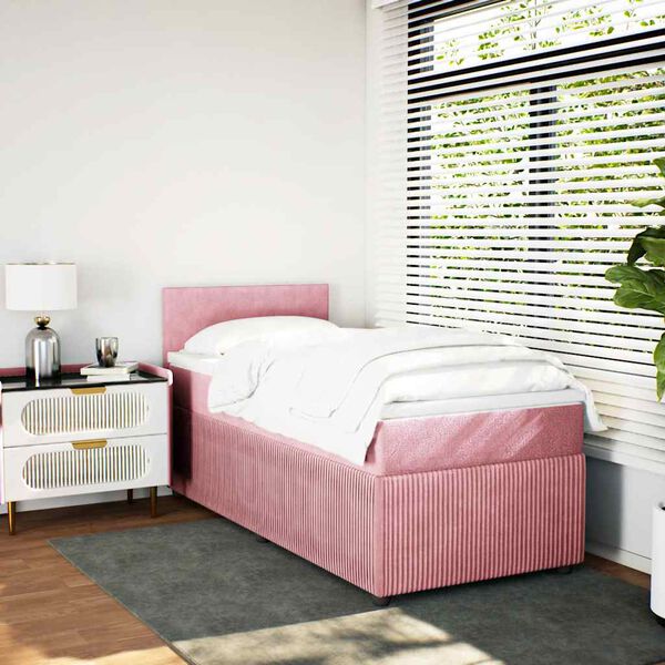 vidaXL Boxspring met matras fluweel roze 90x190 cm