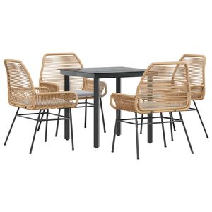 vidaXL 5-delige Tuinset met kussens poly rattan glas bruin