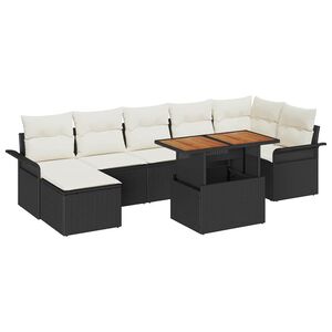 vidaXL Tuinbankenset met kussen 8 pcs Zwart en Cr&egrave;me poly rattan