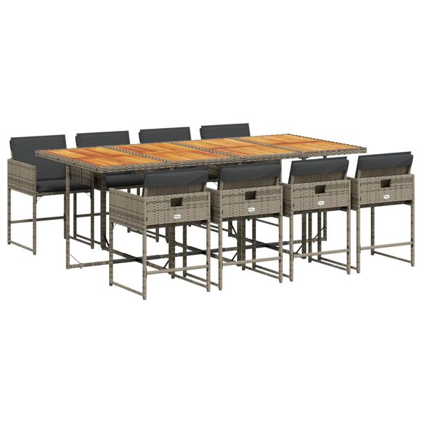 vidaXL 9-delige Tuinset met kussens poly rattan grijs